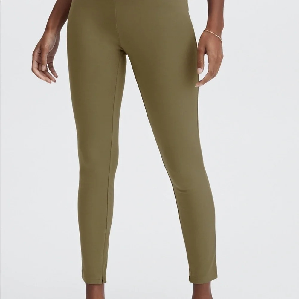 PONTE SKINNY ZIP-SLIP PANT GREEN FOREST SHORT S/6 NWT